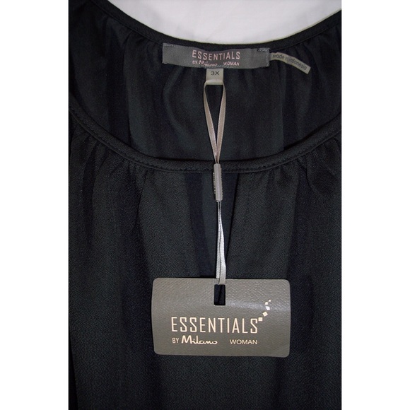 NEW Essentials By Milano 3X Black Crepe 3/4 Sleeve Top - Picture 8 of 8
